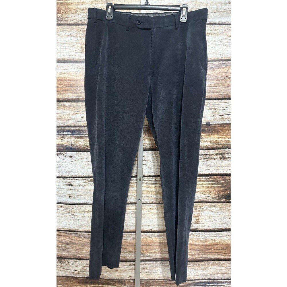 Enro Pants Mens 36x32 Gray Corduroy Stretch Dress Casual Trousers Comfort